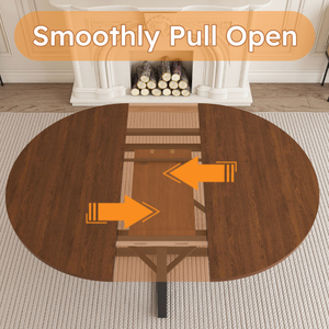 47 Inch Antique Extendable Round <b>Dining</b> <b>Table</b> for 4-8 Hotel Use Walnut Finish Metal Frame Thickened <b>Top</b> - Product Image 3