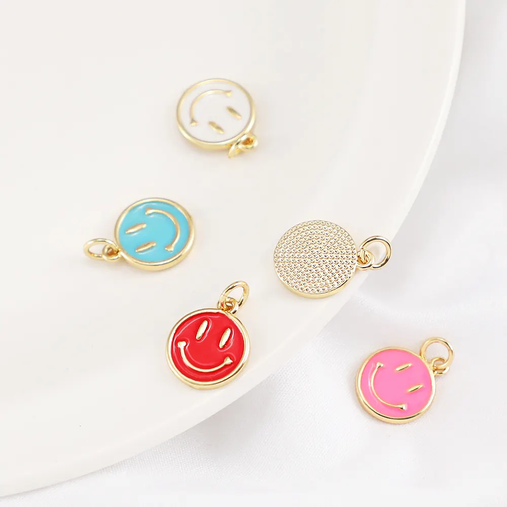 brass 18k gold plated Pendant Colorful smiley face oil drop pendant Colorful enamel necklace charms for jewelry making