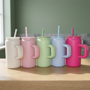 USA Stock 16oz <b>Macaron</b> Stainless Steel Vacuum Insulated Double Wall Minimalist Design Tumbler with Handle - Product Image 2