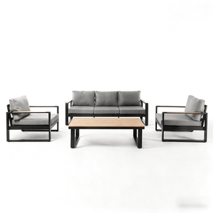 Ensemble <span class=keywords><strong>de</strong></span> canapés d'extérieur <span class=keywords><strong>en</strong></span> <span class=keywords><strong>aluminium</strong></span> <span class=keywords><strong>de</strong></span> qualité commerciale, avec accoudoirs <span class=keywords><strong>imitation</strong></span> <span class=keywords><strong>bois</strong></span>, mobilier <span class=keywords><strong>de</strong></span> patio imperméable pour projets hôteliers, villas et complexes hôteliers - Product Image 5