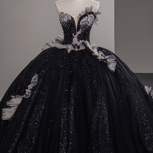 Robes de mariée de luxe, robes de bal, sans manches, col en V, paillettes, volants, dentelle 3D, perles, diamants, robes de mariée Sfy49 - Product Image 6