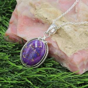 Turquoise <b>Solid</b> Sterling <b>Silver</b> Pendant <b>Necklace</b> December Birthstone Handmade Statement Bezel Setting with Rhodium Gold Plating - Product Image 6