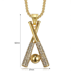 힙합 CZ 큐빅 지르코니아 야구 방망이 방수 변색 무료 스테인레스 스틸 패션 보석 펜던트 목걸이 남성 남성 남자 - Product Image 6