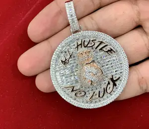New Hiphop Custom Initial Name All Hustle No Luck Necklace Pendant With Rope Chain Iced Out 5A Cubic Zircon Jewelry