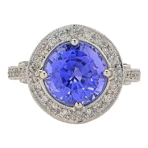 Luxury Sterling Silver Round Brilliant Cut Amethyst Halo Ring Jewelry Women Blue Sapphire Wedding Rings