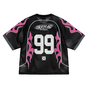 Streetwear Top Fashion Black T-shirts Custom <strong>Graphic</strong> Screen <strong>Print</strong> <strong>Design</strong> Boxy Fit Cropped Mesh American Football Fans T-shirts - Product Image 2