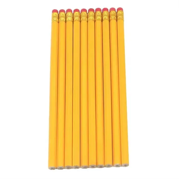 स्कूल स्टेशनरी सस्ते इरेज़र पीली पेंसिल कंपनी लोगो के साथ छात्रों के लिए थोक में 2 लकड़ी की एचबी पेंसिल