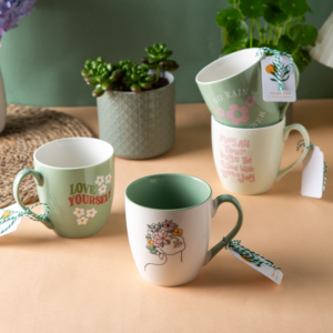 Tazza <span class=keywords><strong>da</strong></span> caffè in ceramica di grandi dimensioni OEM Design verde personalizzato <span class=keywords><strong>con</strong></span> <span class=keywords><strong>tazze</strong></span> di porcellana <span class=keywords><strong>con</strong></span> testo positivo - Product Image 2