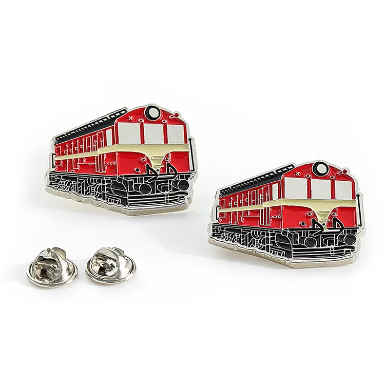 Badge de train en métal émail doux, 20 pièces, design personnalisé, couleur rouge, camioneur, bus, train