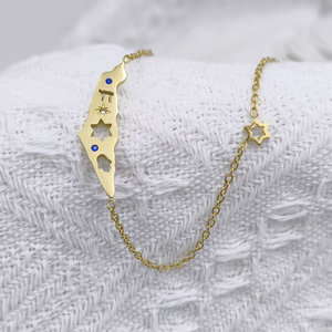 Collar con colgante doble de <span class=keywords><strong>mapa</strong></span> de Israel y Estrella de David, de alto brillo, de acero inoxidable, con circonita azul, joyería judía, <span class=keywords><strong>personalizado</strong></span> de fábrica, nacional - Product Image 2