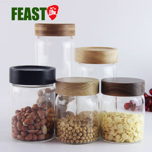 Tarros de almacenamiento de vidrio, tapa de madera, hermética, venta al por mayor - Product Image 4