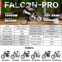 Nouveau modèle de vélo de saleté électrique puissance maximale 10KW 72V avec 19 roues Pit Bike