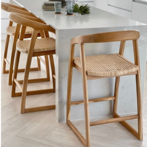 تصميم أكثر حداثة متجر القهوة وسادة بيضاء مسند ذراع عالية المطبخ مطعم طاولة الطعام الخشبية الروطان مقهى - Product Image 1