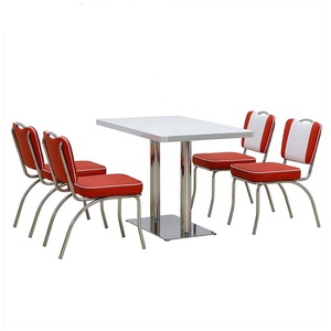 Muebles Retro Vintage Estilo Americano de los Años 50, Juego de Mesa y Sillas de Comedor, Muebles Usados para Restaurante - Product Image 4