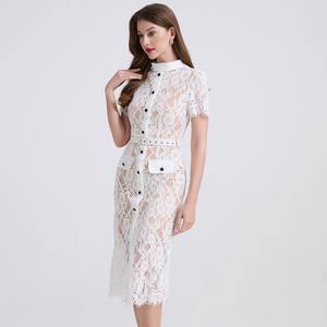 Vestido Casual <span class=keywords><strong>de</strong></span> Encaje Elástico con Retazos Elegante <span class=keywords><strong>de</strong></span> Manga Corta Primavera Verano Tallas S-2XL <span class=keywords><strong>de</strong></span> Cadera con Cangurera Alta - Product Image 4