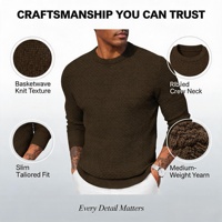 Pull pour homme en tricot gaufré personnalisé OEM ODM, col rond, manches longues, 100 % polyester anti-boulochage