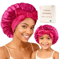 Ensemble de bonnets en satin pour maman et moi, 2 pièces, logo personnalisé, bande élastique réglable, bonnet de nuit pour adultes et enfants, soin des cheveux bouclés