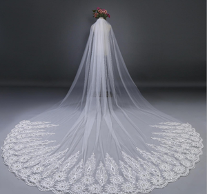 Voiles de Mariée de Luxe 2025 Blanc 3m 4m 5m Long Voile Cathédrale de Mariage Ivoire avec Dentelle Appliquée Perles et Cristaux - Product Image 3
