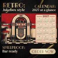 Tapis de bar rétro 2027 avec calendrier, style vintage Jukebox, anti-dérapant, absorbant les éclaboussures, pour comptoir