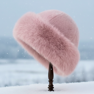 Chapeau en fourrure synthétique de style russe chic pour femmes, écologique, coupe-vent, avec bordure en fausse fourrure de renard, pour voyages en plein air et hiver - Product Image 3