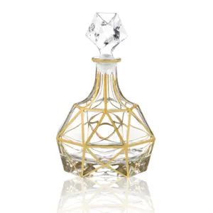 N43 Unique Golden Line Crystal Clear Glass Bottle Whisky Decanter Bottle For Drinking