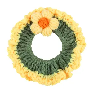 candy color braided wool knitting flower bow ruffled lace scrunchy hair band for girls and women in autumn and winter