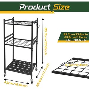 Thesetop Garden Tool Organizer 3 Tier Metal Rack With <b>Hooks</b> And Slots For Garage Storage Heavy Duty Alloy Steel Powder Coated - Product Image 4