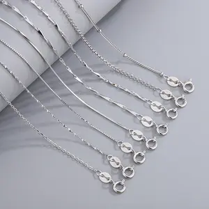 SC Wholesale White Gold Silver Necklace Chain Figaro Cuban Link Chain Paperclip 925 Sterling Silver Rope Chain Mens For Women