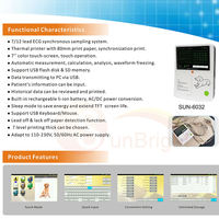 SUN-6032 Medical Equipment 7 Inch Color Screen Portable 3 Channel ECG Device 12 Lead Vet ECG Machine