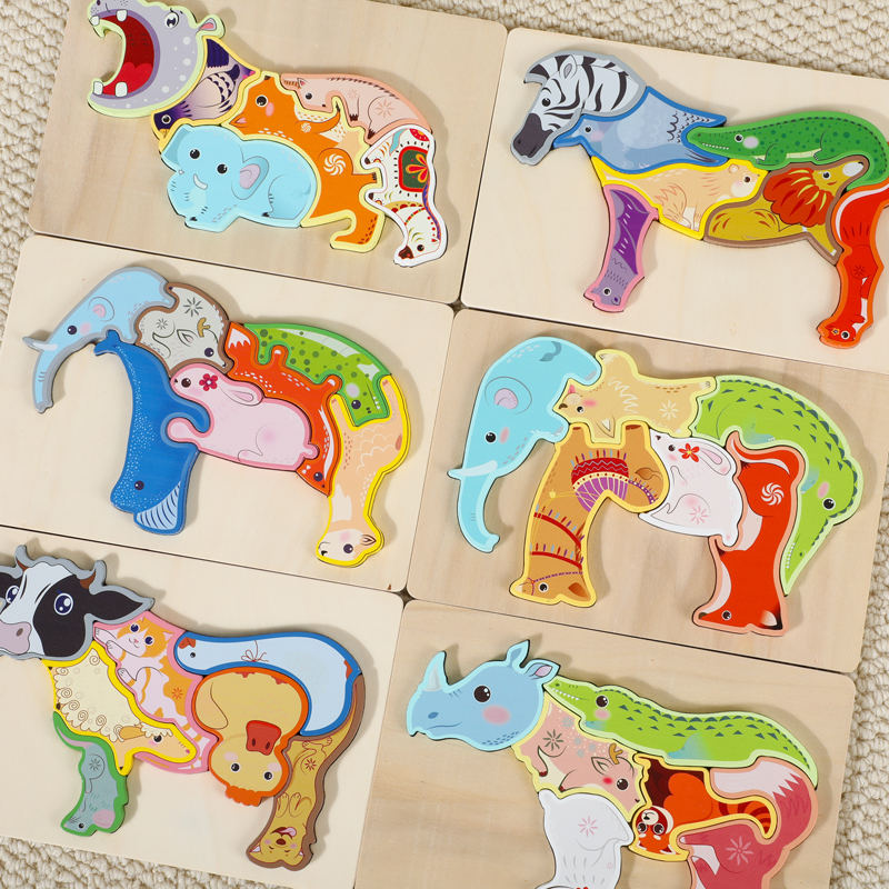 Funny Wooden Animal Puzzle Toys 3d Wood Puzzles Wooden Educational Toy ...