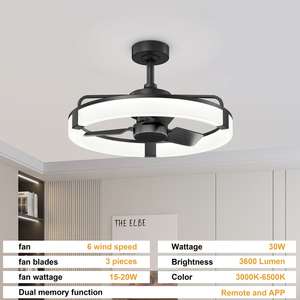 23 Inch Black Open Frame Ceiling <b>Fan</b> with Light Modern LED <b>Fan</b> Fixture for Small Bedroom Apartment - Product Image 6