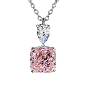 Collana con Ciondolo in Cristallo Rosa Quadrato per Donne, Catena con Taglio Principessa, Gioielli alla Moda - Product Image 4