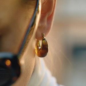 Huggie <b>Earrings</b> Resin Geometric Design Gold Tone Black Green Brown Color Stainless Steel Ear <b>Post</b> Fashion Jewelry - Product Image 2