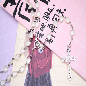 Collier <span class=keywords><strong>de</strong></span> perles <span class=keywords><strong>de</strong></span> prière personnalisé à la mode Collier <span class=keywords><strong>de</strong></span> perles cœur <span class=keywords><strong>rose</strong></span> Vierge <span class=keywords><strong>Marie</strong></span> Collier <span class=keywords><strong>de</strong></span> pendentifs croix Bijoux pour femmes - Product Image 4