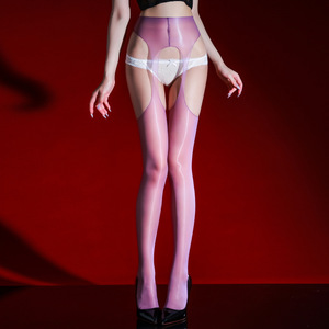 Collants sexy évidés à quatre côtés, effet aurore, ultra-fins et brillants, en soie noire romantique pour femme - Product Image 6