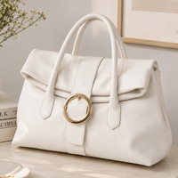 Sac à main GORFIA en cuir souple blanc avec boucle dorée, poignée pliée, imprimé pied-de-poule, grande capacité, sac à main pour femme, sac à bandoulière, sac de voyage