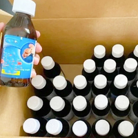 Soins vides + Linctus B.P 200ml bouteille ronde sirop contre la toux soins et cloches en pin avec étiquette et bouchon kit entier