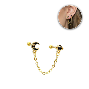 <span class=keywords><strong>Piercing</strong></span> HGC en acier inoxydable 316L, motif Lune Noire et Zircon Cubique Noir, pour cartilage et hélix - Product Image 6