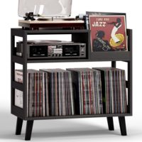 Support pour tourne-disque avec rangement pour vinyles, support décoratif pour tourne-disque, boîte de rangement pour CD, étagère pour CD pour le salon
