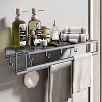 Étagère murale en alliage d'aluminium pour ustensiles de cuisine, épices et condiments, organisateur de produits de toilette pour salle de bain avec crochets mobiles