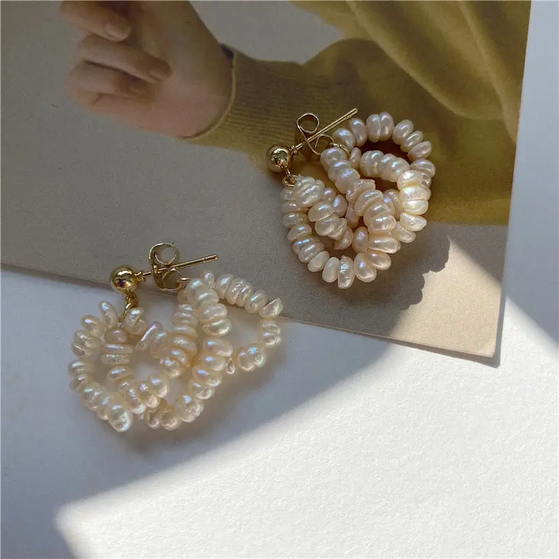 French Vintage Palace Style Natural Freshwater Pearl Earrings Female Baroque Multi layer Pearl Temperament Wedding Earrings