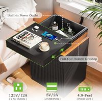 Juego de 2 Mesitas de Noche con Estación de Carga y Luces LED, Mesita de Noche Moderna Negra con Tapa Deslizante, Mesa Auxiliar Acanalada