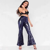 Pantalon évasé multicolore à sequins taille haute pour femme, pantalon de soirée glamour avec design scintillant à jambes larges pour scène ODM