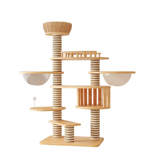 Katı ahşap Premium 4-Level ayarlanabilir kedi ağacı kalınlaşmış PVC Modern lüks tasarım su geçirmez tüm sezon büyük cins Maine kedi - Product Image 2