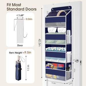 Over The Door Organizer 10 Pockets Blue Hanging <b>Storage</b> With Clear Window For Closet Bathroom Bedroom Organizing - Product Image 2