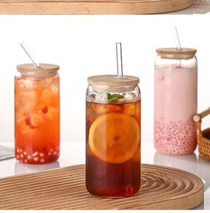 Bouteille d'huile essentielle en verre borosilicate de 18 oz, écologique, sans BPA, en forme de canette de bière, avec couvercle en bambou et paille en verre, compatible lave-vaisselle, vente en gros - Product Image 3