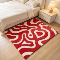 Tapis tufté fait main moderne abstrait à motif de cœur ondulé, rouge et blanc, esthétique, antidérapant, moelleux, pour la maison, cadeau unique