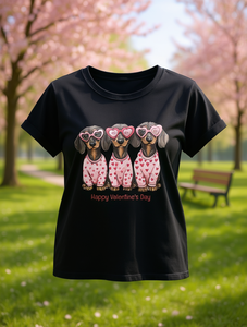 T-shirt pour femme à imprimé Teckel pour la Saint-Valentin, manches courtes, col rond, décontracté, tendance, 100% coton jersey, doux et confortable - Product Image 2