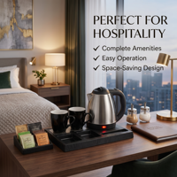 Coffret de service pour hôtel avec cafetière et bouilloire électrique / Plateau de bienvenue pour hôtel de luxe Blossom Hotel Supplies
