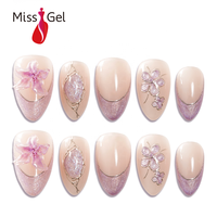 Uñas Postizas de Lujo con Diseño Floral, Acabado Brillante, Forma Almendrada, Puntas de Gel Suave, Arte de Uñas Hecho a Mano, Uñas Postizas Elegantes